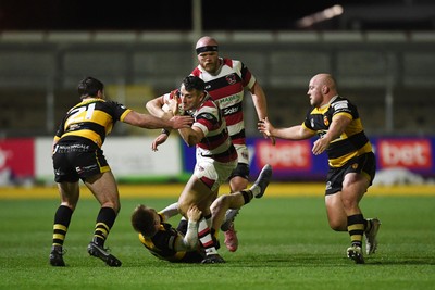090426 - Newport RFC v Pontypool RFC - Super Rygbi Cymru - Kieran Meek of Pontypool is challenged by Daffyd Buckland of Newport