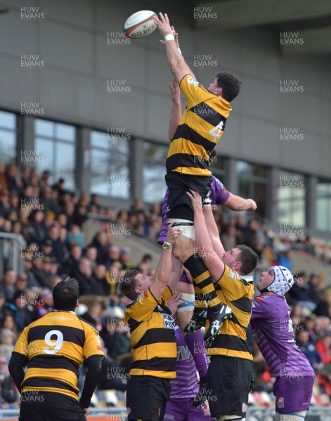 191117 - Newport v Ebbw Vale - Principality Premiership - Newport's Adam Brown secures line out ball
