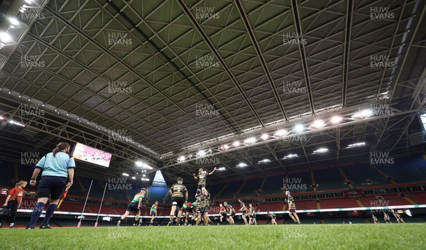 270422 - Newport v Rhymney Valley WSRU Intermediate Group – Morgan Griffiths Plate - Newport and Rhymney Valley create a milestone event as they play their match under a closed roof at the Principality Stadium, the first game to be played under a closed roof since the start of the Covid pandemic