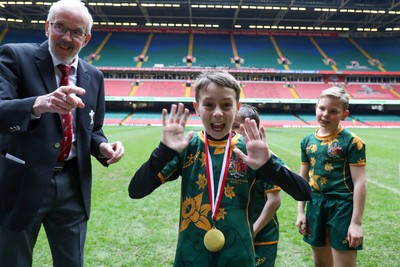210324 - Newport v Vale of Glamorgan  - Welsh Schools Junior Group U11 DC Thomas Plate Final - Players receive medals 