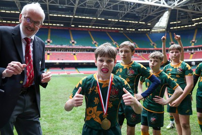210324 - Newport v Vale of Glamorgan  - Welsh Schools Junior Group U11 DC Thomas Plate Final - Players receive medals 
