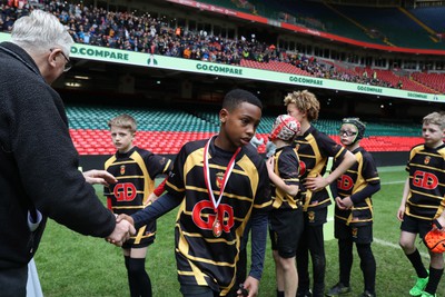 210324 - Newport v Vale of Glamorgan  - Welsh Schools Junior Group U11 DC Thomas Plate Final - Players receive medals 