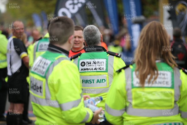 290418 - ABP Newport Wales Marathon and 10k Race - Race volunteers at the end of the race