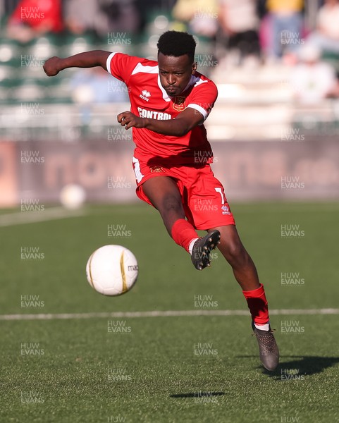 130721 - Newtown v Dundalk, UEFA Europa Conference League first qualifying round, second leg - Lifumpa Mwandwe of Newtown plays the ball forward