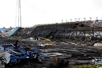 22.10.09 -  Demolition of Grandstand at Ninian Park , former ground of Cardiff City FC, the old grandstand after being demolished. 