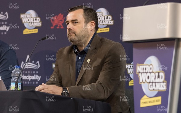 110619 - Nitro World Games announcement at Principality Stadium - WRU Chief Executive Martyn Phillips speaks at the press conference to announce that the Nitro World Games will expand outside the US for the first time as it arrives at Cardiff's Principality Stadium in May 2020