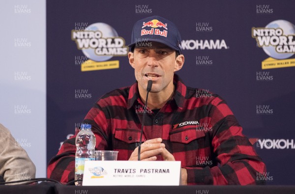 110619 - Nitro World Games announcement at Principality Stadium - Travis Pastrana, action sports icon and co-creator, speaks at the press conference to announce that the Nitro World Games will expand outside the US for the first time as it arrives at Cardiff's Principality Stadium in May 2020