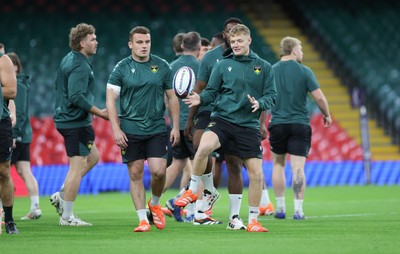 230525 - Northampton Saints Captain’s Run -  Fin Smith of Northampton Saints during Captain’s Run ahead of the EPCR Champions Cup Final against Union Bordeaux-Begles at the Principality Stadium, Cardiff  