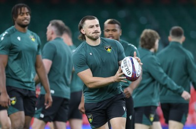 230525 - Northampton Saints Captain’s Run - Ollie Sleightholme of Northampton Saints during Captain’s Run ahead of the EPCR Champions Cup Final against Union Bordeaux-Begles at the Principality Stadium, Cardiff