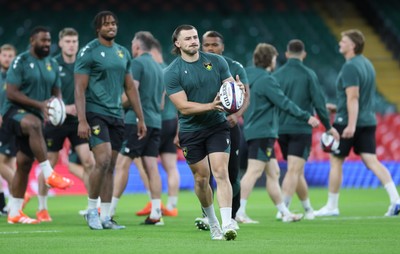 230525 - Northampton Saints Captain’s Run - Ollie Sleightholme of Northampton Saints during Captain’s Run ahead of the EPCR Champions Cup Final against Union Bordeaux-Begles at the Principality Stadium, Cardiff