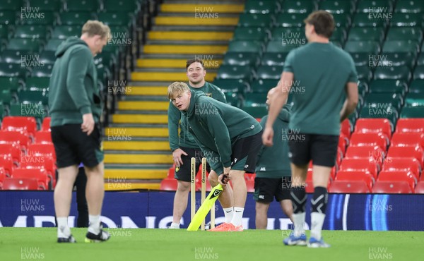230525 - Northampton Saints Captain’s Run -  Henry Pollock of Northampton Saints during Captain’s Run ahead of the EPCR Champions Cup Final against Union Bordeaux-Begles at the Principality Stadium, Cardiff  