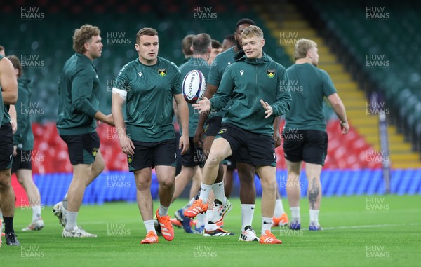 230525 - Northampton Saints Captain’s Run -  Fin Smith of Northampton Saints during Captain’s Run ahead of the EPCR Champions Cup Final against Union Bordeaux-Begles at the Principality Stadium, Cardiff  