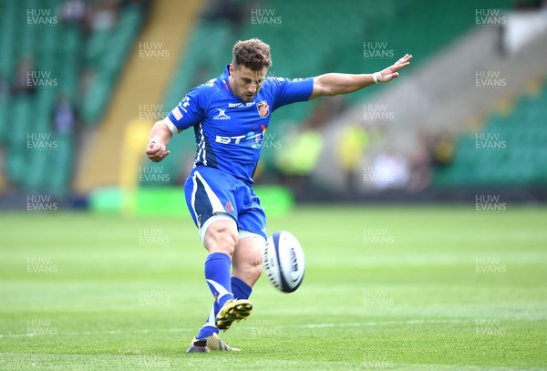 120817 - Northampton Saints v Dragons Rugby - Preseason Friendly - Dorian Jones of Dragons kicks at goal