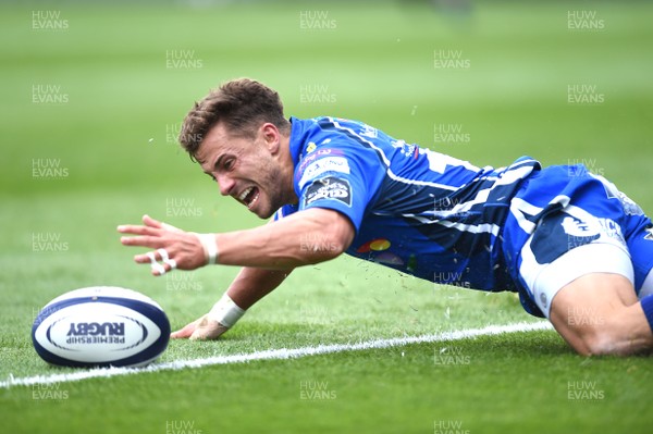 120817 - Northampton Saints v Dragons Rugby - Preseason Friendly - Dorian Jones of Dragons scores try