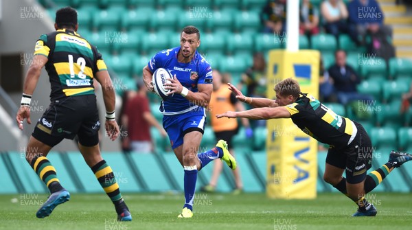 120817 - Northampton Saints v Dragons Rugby - Preseason Friendly - Zane Kirchner of Dragons looks for a way through