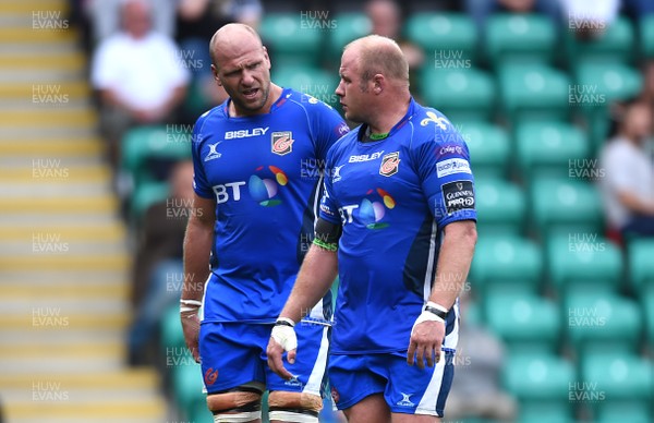 120817 - Northampton Saints v Dragons Rugby - Preseason Friendly - Rynard Landman and Brok Harris of Dragons