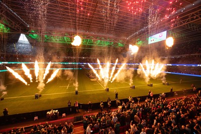 240525 - Northampton Saints v Union Bordeaux-Begles, EPCR Champions Cup Final - Prematch lightshow and pyrotechnics