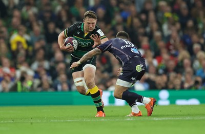 240525 - Northampton Saints v Union Bordeaux-Begles, EPCR Champions Cup Final - Fraser Dingwall of Northampton Saints takes on Matthieu Jalibert of Union Bordeaux-Begles