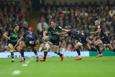 240525 - Northampton Saints v Union Bordeaux-Begles, EPCR Champions Cup Final - Fraser Dingwall of Northampton Saints takes on Matthieu Jalibert of Union Bordeaux-Begles
