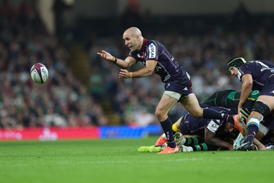 240525 - Northampton Saints v Union Bordeaux-Begles, EPCR Champions Cup Final - Maxime Lucu of Union Bordeaux-Begles feeds the ball out