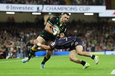 240525 - Northampton Saints v Union Bordeaux-Begles, EPCR Champions Cup Final - Ollie Sleightholme of Northampton Saints is tackled