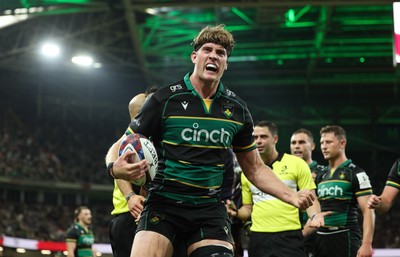 240525 - Northampton Saints v Union Bordeaux-Begles, EPCR Champions Cup Final - Alex Coles of Northampton Saints celebrates after he races in to score try