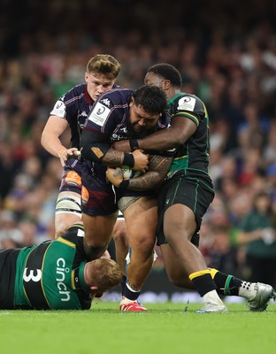 240525 - Northampton Saints v Union Bordeaux-Begles, EPCR Champions Cup Final - Ben Tameifuna of Union Bordeaux-Begles is held