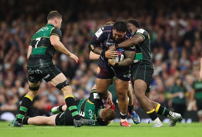 240525 - Northampton Saints v Union Bordeaux-Begles, EPCR Champions Cup Final - Ben Tameifuna of Union Bordeaux-Begles is held