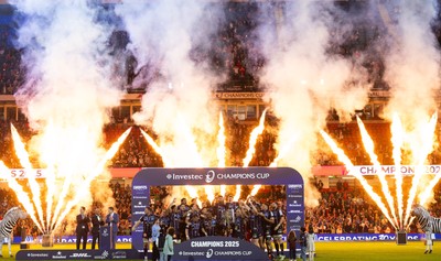 240525 - Northampton Saints v Union Bordeaux-Begles, EPCR Champions Cup Final - Union Bordeaux-Begles celebrate as they lift the Investec Champions Cup