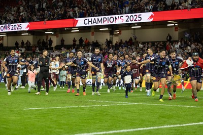 240525 - Northampton Saints v Union Bordeaux-Begles, EPCR Champions Cup Final - Union Bordeaux-Begles celebrate as they lift the Investec Champions Cup