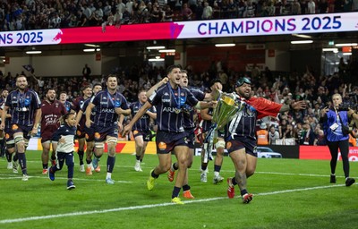 240525 - Northampton Saints v Union Bordeaux-Begles, EPCR Champions Cup Final - Union Bordeaux-Begles celebrate as they lift the Investec Champions Cup