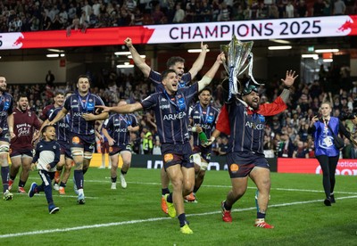 240525 - Northampton Saints v Union Bordeaux-Begles, EPCR Champions Cup Final - Union Bordeaux-Begles celebrate as they lift the Investec Champions Cup