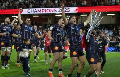 240525 - Northampton Saints v Union Bordeaux-Begles, EPCR Champions Cup Final - Union Bordeaux-Begles celebrate as they lift the Investec Champions Cup