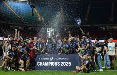 240525 - Northampton Saints v Union Bordeaux-Begles, EPCR Champions Cup Final - Union Bordeaux-Begles celebrate as they lift the Investec Champions Cup