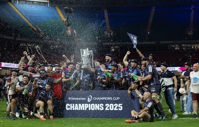 240525 - Northampton Saints v Union Bordeaux-Begles, EPCR Champions Cup Final - Union Bordeaux-Begles celebrate as they lift the Investec Champions Cup