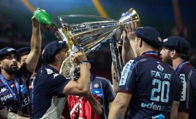 240525 - Northampton Saints v Union Bordeaux-Begles, EPCR Champions Cup Final - Union Bordeaux-Begles celebrate as they lift the Investec Champions Cup
