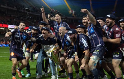 240525 - Northampton Saints v Union Bordeaux-Begles, EPCR Champions Cup Final - Union Bordeaux-Begles celebrate as they lift the Investec Champions Cup