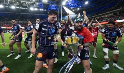 240525 - Northampton Saints v Union Bordeaux-Begles, EPCR Champions Cup Final - Union Bordeaux-Begles players celebrate as they win the Investec Champions Cup
