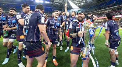 240525 - Northampton Saints v Union Bordeaux-Begles, EPCR Champions Cup Final - Union Bordeaux-Begles players celebrate as they win the Investec Champions Cup