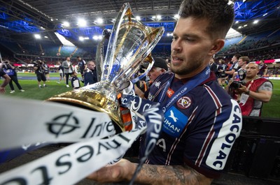 240525 - Northampton Saints v Union Bordeaux-Begles, EPCR Champions Cup Final - Matthieu Jalibert of Union Bordeaux-Begles celebrates with the trophy