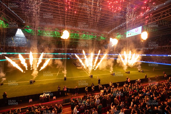 240525 - Northampton Saints v Union Bordeaux-Begles, EPCR Champions Cup Final - Prematch lightshow and pyrotechnics