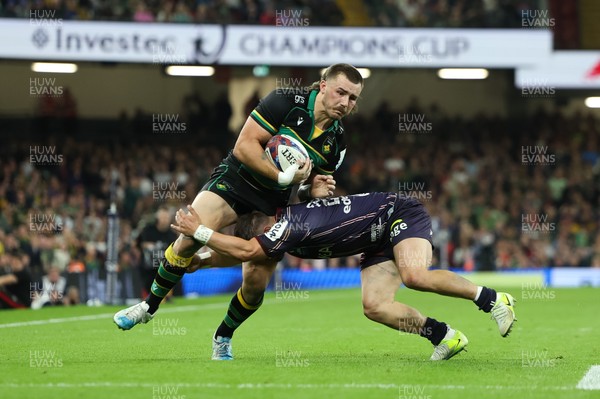 240525 - Northampton Saints v Union Bordeaux-Begles, EPCR Champions Cup Final - Ollie Sleightholme of Northampton Saints is tackled