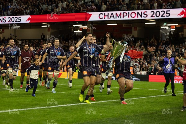 240525 - Northampton Saints v Union Bordeaux-Begles, EPCR Champions Cup Final - Union Bordeaux-Begles celebrate as they lift the Investec Champions Cup