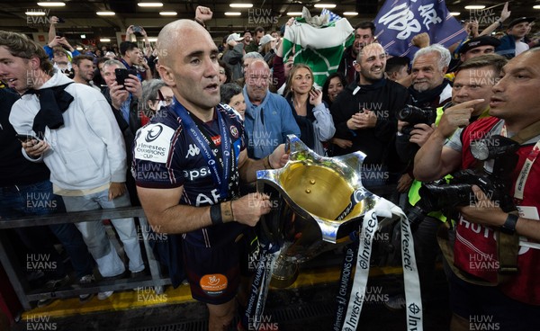 240525 - Northampton Saints v Union Bordeaux-Begles, EPCR Champions Cup Final - Maxime Lucu of Union Bordeaux-Begles celebrates with the trophy as they win the Investec Champions Cup