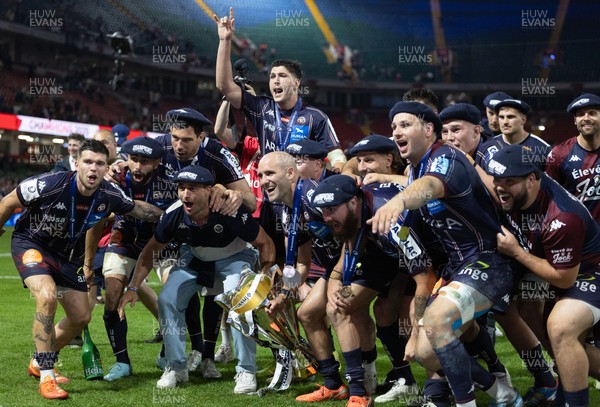 240525 - Northampton Saints v Union Bordeaux-Begles, EPCR Champions Cup Final - Union Bordeaux-Begles celebrate with the trophy