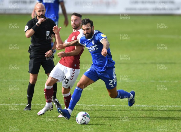 050920 - Northampton Town v Cardiff City - Carabao Cup First Round South - Marlon Pack of Cardiff City is tackled by Matt Warburton of Northampton Town
