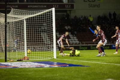 221125 - Northampton Town v Cardiff City - Sky Bet League 1 - Ethan Wheatley of Northampton scores an own goal to make the score 1-2 to Cardiff