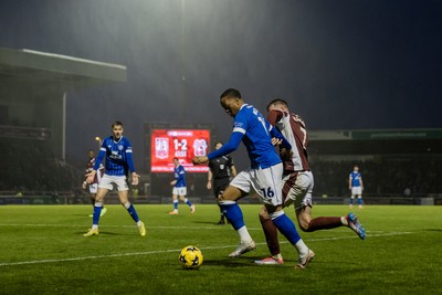 221125 - Northampton Town v Cardiff City - Sky Bet League 1 - Chris Willock of Cardiff City wins the ball from Jack Burroughs of Northampton Town
