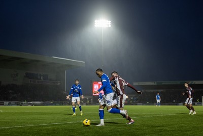 221125 - Northampton Town v Cardiff City - Sky Bet League 1 - Chris Willock of Cardiff City wins the ball from Jack Burroughs of Northampton Town