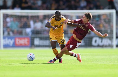 050926 - Northampton Town v Newport County, EFL Sky Bet League 2 - Yahya Bamba of Newport County takes on Joseph O'Brien-Whitmarsh of Northampton Town